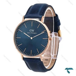 ساعت دنیل ولینگتون مردانه رزگلد سرمه ای بند چرم DW-7116-G