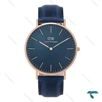 ساعت دنیل ولینگتون مردانه رزگلد سرمه ای بند چرم DW-7116-G