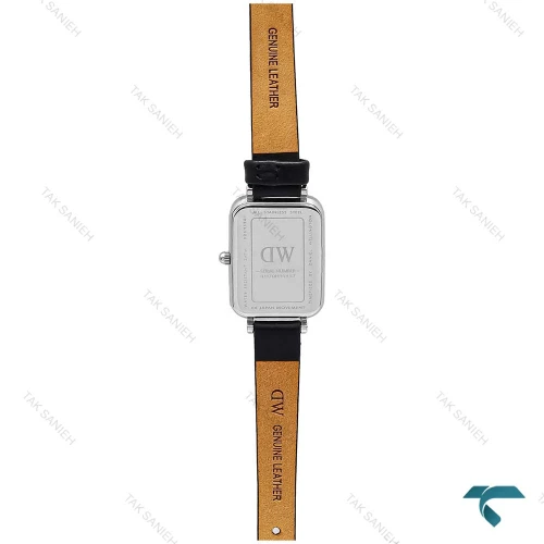 ساعت دنیل مستطیلی زنانه سیلور بند چرم مشکی صفحه سبز DW-7118-L