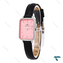 ساعت زنانه DW مستطیلی سیلور بندچرم صفحه صورتی DW-7119-L
