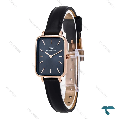 ساعت DW زنانه مستطیلی رزگلد بند چرم صفحه سرمه ای DW-7121-L
