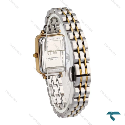 ساعت زنانه DW مستطیلی دورنگ طلایی صفحه سرمه ای DW-7122-L