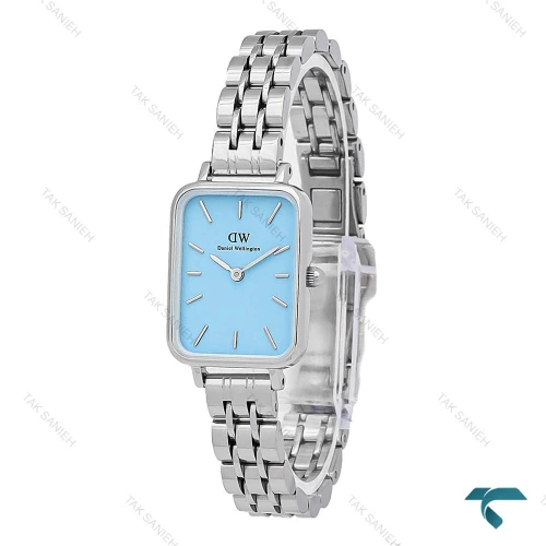 ساعت دنیل ولینگتون زنانه مستطیلی نقره ای صفحه آبی DW-7129-L