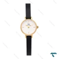 ساعت زنانه DW مینی گرد طلایی بند چرم مشکی DW-7132-L