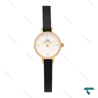 ساعت زنانه DW مینی گرد طلایی بند چرم مشکی DW-7132-L
