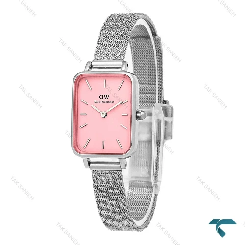 ساعت مچی زنانه DW مستطیلی حصیری سیلور صفحه صورتی DW-7133-L