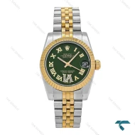 ساعت زنانه Rolex دورنگ طلایی صفحه سبز ایندکس یونانی Rolex-7155-L