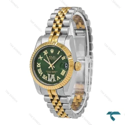 ساعت زنانه Rolex دورنگ طلایی صفحه سبز ایندکس یونانی Rolex-7155-L