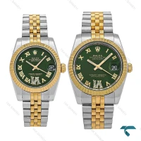 ساعت ست Rolex دورنگ طلایی صفحه سبز ایندکس یونانی Rolex-7156-S