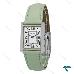 ساعت کارتیر Cartier تانک زنانه سیلور بند چرم سبز Cartier-7219-L