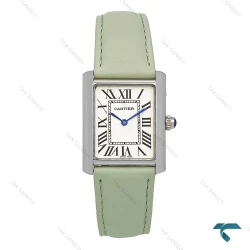 ساعت کارتیر Cartier تانک زنانه سیلور بند چرم سبز Cartier-7219-L
