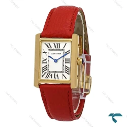 ساعت مچی کارتیه Tank زنانه طلایی بند چرم قرمز Cartier-7221-L