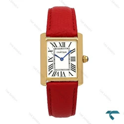 ساعت مچی کارتیه Tank زنانه طلایی بند چرم قرمز Cartier-7221-L
