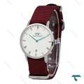 ساعت مچی DW نقره ای صفحه سفید بند برزنت زرشکی مدیوم DW-7231-L