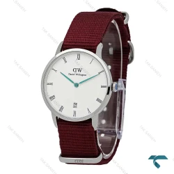 ساعت مچی DW نقره ای صفحه سفید بند برزنت زرشکی مدیوم DW-7231-L