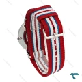 ساعت مچی مردانه DW رزگلد صفحه مشکی بند برزنتی قرمز آبی سفید DW-7235-G