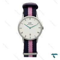 ساعت مچی دنیل نقره ای صفحه سفید بند برزنت صورتی سرمه ای DW-7237-L