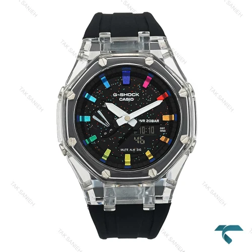 ساعت جیشاک مردانه شیشه ای مشکی صفحه رنگی GShock-7592-G