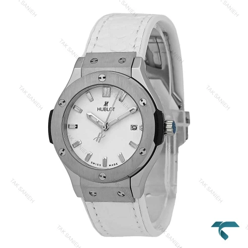 ساعت هابلوت زنانه استیل بند چرم طرح دار سفید Hublot-7597-L