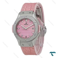 ساعت هابلوت زنانه استیل بند چرم طرح دار صورتی Hublot-7598-L