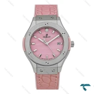 ساعت هابلوت زنانه استیل بند چرم طرح دار صورتی Hublot-7598-L