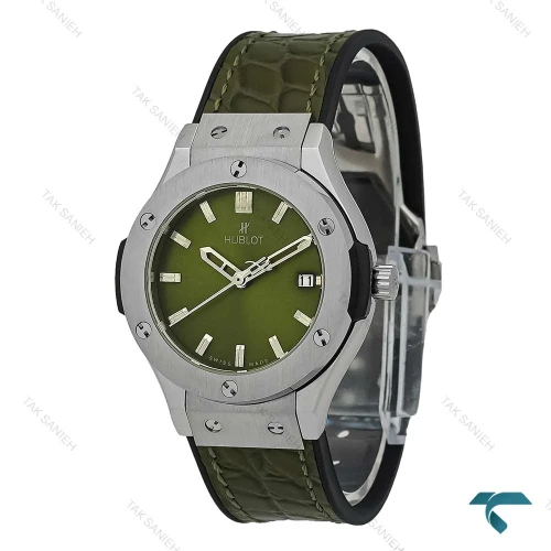 ساعت هابلوت زنانه استیل بند چرم طرح دار سبز Hublot-7601-L