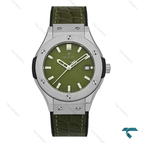 ساعت هابلوت زنانه استیل بند چرم طرح دار سبز Hublot-7601-L