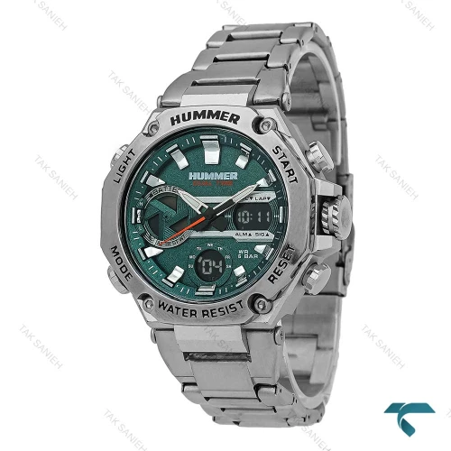 ساعت مردانه هامر 1444 دوزمانه سیلور صفحه سبز Hummer-7536-G
