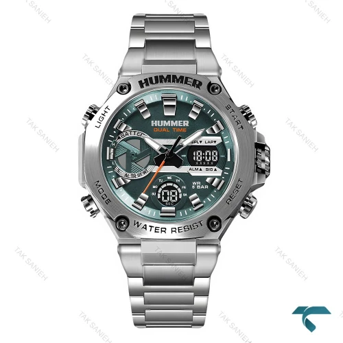 ساعت مردانه هامر 1444 دوزمانه سیلور صفحه سبز Hummer-7536-G