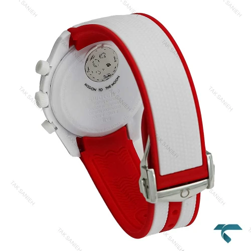 ساعت امگا سواچ بند رابر ماموریت به ماه سفید قرمز Swatch-7611-U