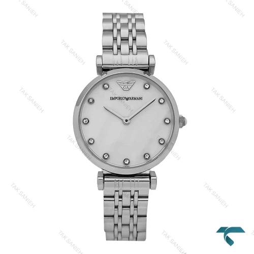 ساعت زنانه امپریو آرمانی سیلور صفحه سفید صدفی Armani-7615-L