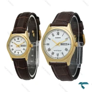 ساعت ست کاسیو چرمی طلایی صفحه سفید Casio-7621-S