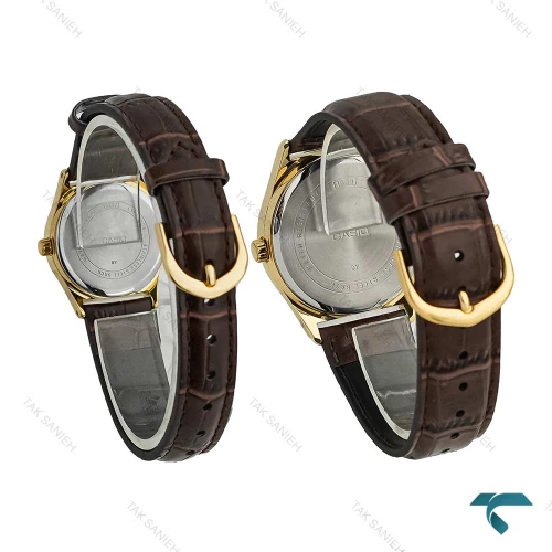 ساعت ست کاسیو چرمی طلایی صفحه سفید Casio-7621-S