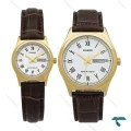 ساعت ست کاسیو چرمی طلایی صفحه سفید Casio-7621-S