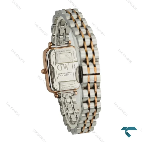 ساعت مستطیلی دنیل ولینگتون زنانه دورنگ رزگلد صفحه سرمه ای DW-7625-L