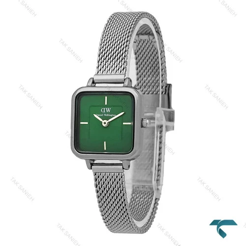 ساعت دنیل ولینگتون زنانه مربعی حصیری سیلور صفحه سبز DW-7628-L