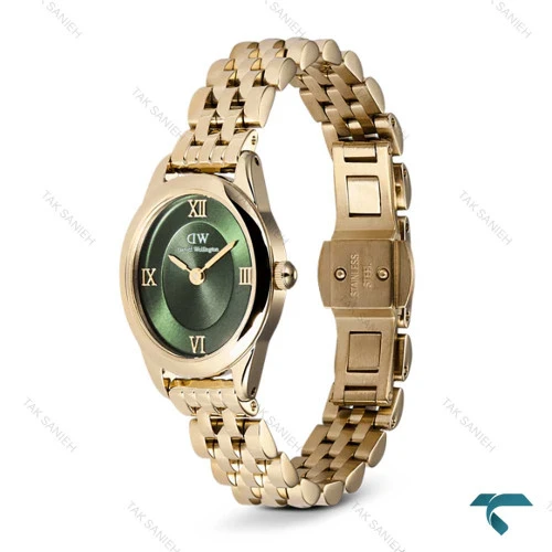 ساعت دنیل ولینگتون زنانه طلایی مدل Ophelia کد DW-7689-L با صفحه سبز مناسب استفاده روزمره و مهمانی ها