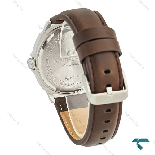 ساعت مردانه نوی فورس مدل NF8078 با بند چرم قهوه ای مناسب برای استایل رسمی و روزمره طراحی شیک و مقاومت بالا