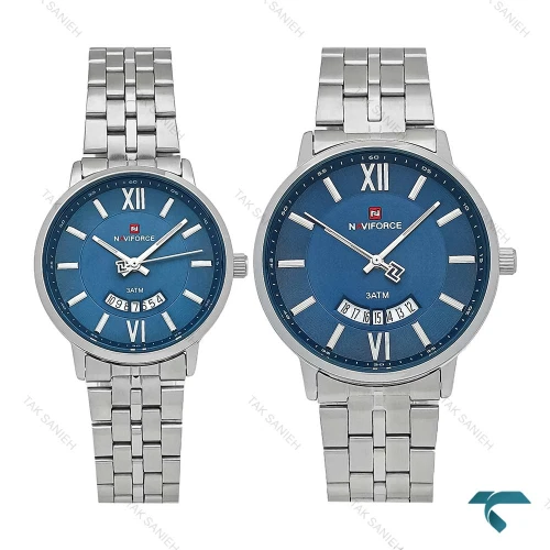 ساعت ست نیوی فورس NF9238 سیلور صفحه سرمه ای NaviForce-7763-S