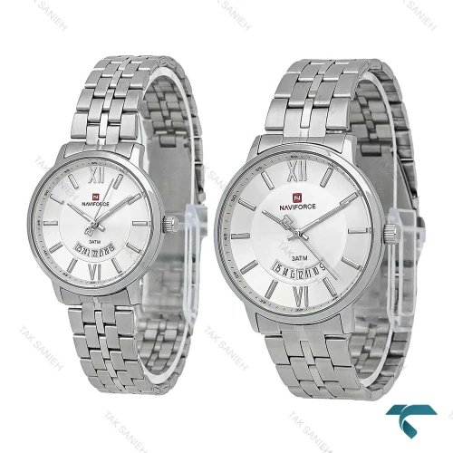 ساعت نیوی فورس NF9238 ست سیلور صفحه سفید NaviForce-7764-S