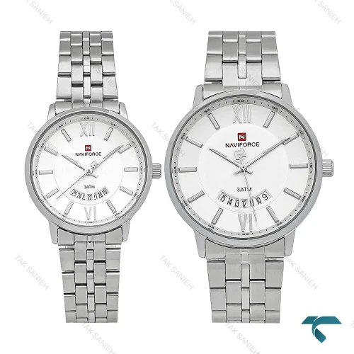 ساعت نیوی فورس NF9238 ست سیلور صفحه سفید NaviForce-7764-S