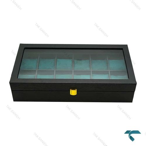 باکس نگهداری ساعت مچی 12 عددی چرمی مشکی با طراحی سبز مناسب کلکسیون محافظت و سازمان دهی ساعت مدل Watches Box