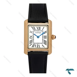 ساعت کارتیه تانک زنانه رزگلد بند چرم مشکی Cartier-7821-L