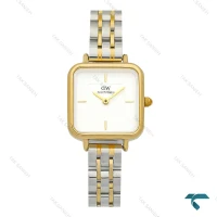 ساعت مچی زنانه دنیل ولینگتون مربعی دورنگ طلایی صفحه سفید DW-7831-L