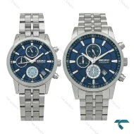 ساعت ست سیکو استیل سه موتوره کورنوگراف صفحه سرمه ای Seiko-7833-S