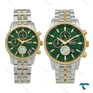 ساعت ست سیکو سه موتوره کورنوگراف دورنگ طلایی صفحه سبز Seiko-7834-S