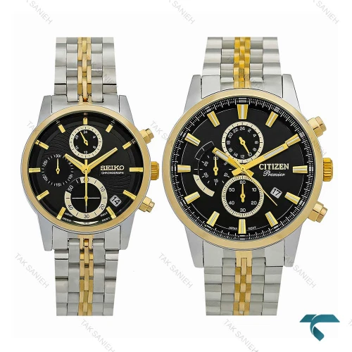 ساعت ست سیتیزن دورنگ طلایی سه موتوره Citizen-7835-S
