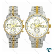 ساعت ست سیکو سه موتوره کورنوگراف دورنگ طلایی Seiko-7837-S