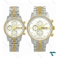 ساعت ست سیکو سه موتوره کورنوگراف دورنگ طلایی Seiko-7837-S