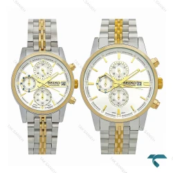 ساعت ست سیکو سه موتوره کورنوگراف دورنگ طلایی Seiko-7837-S